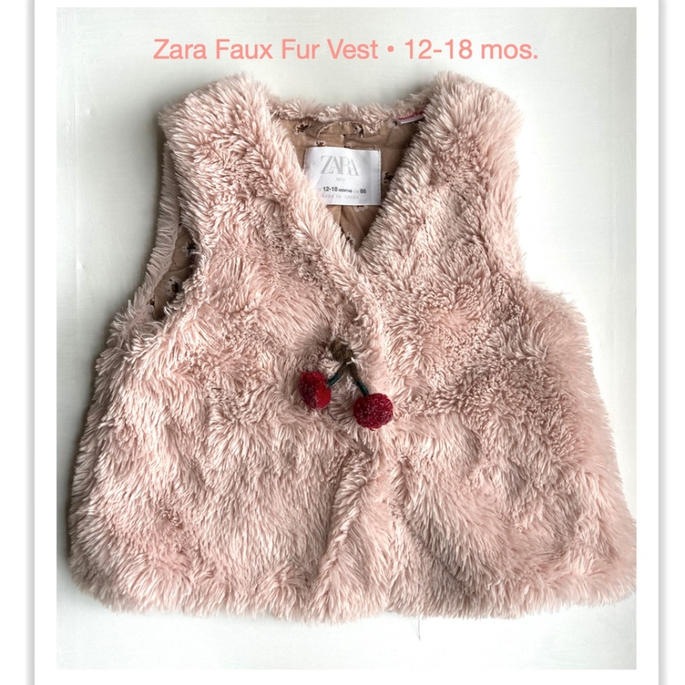 Zara Faux Fur Vest with Cherries • 12-18 mos.